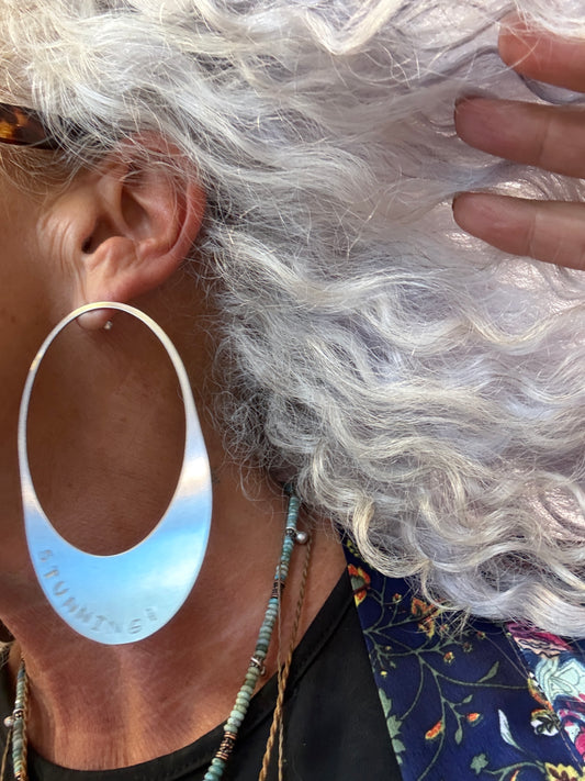 Brushed SILVER large statement hoop earrings