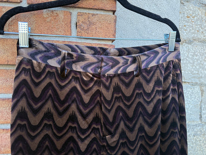 Velvet Patterned Wide Leg Pant with Pockets- Black Bronze Burgundy Brown