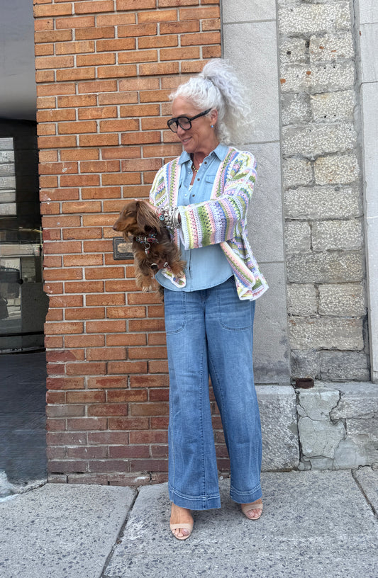 Crochet Open Front Cardigan - Pastel Mix