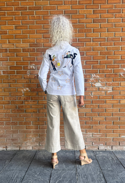 100% White Cotton Blazer with Embroidery
