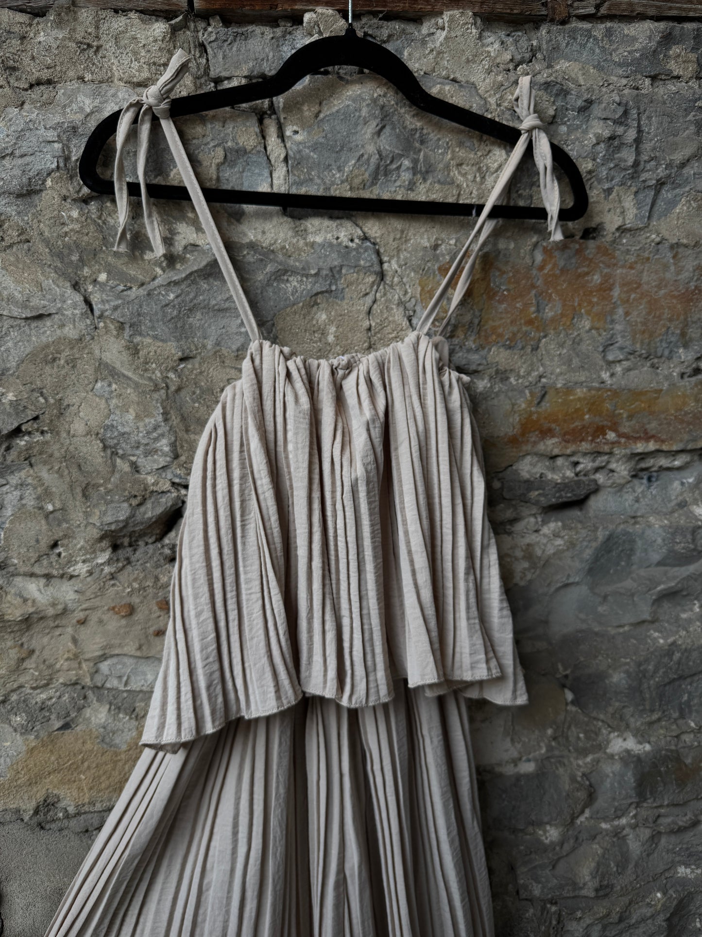 Pleated Wide Leg Jumpsuit - BEIGE