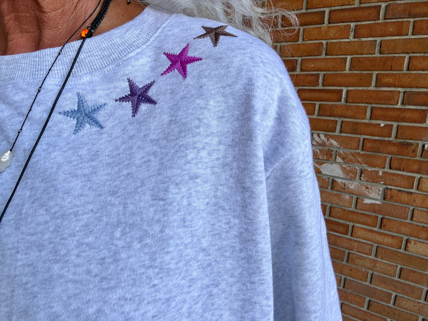 100% Cotton Crew Neck with Embroidered Star Detailing- Light Grey