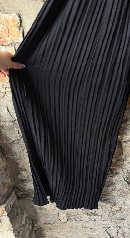 Pleated Wide Leg Jumpsuit - BLACK