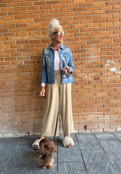 100% Cotton Denim Shacket with Multi-Colour Embroidery