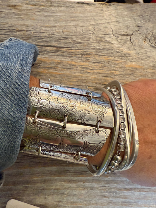 One of a kind Silver 7 piece Bracelet-tray and lid