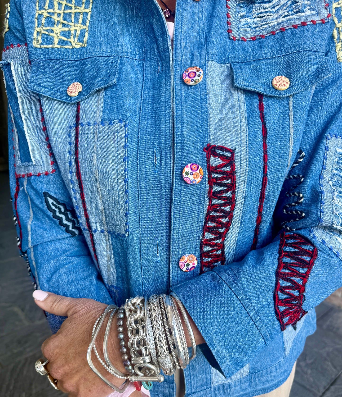 100% Cotton Denim Shacket with Multi-Colour Embroidery