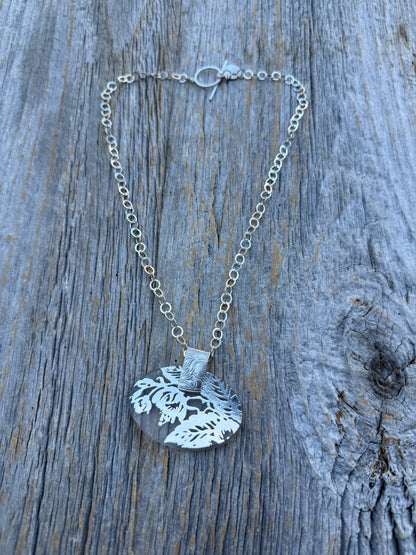 One of a kind Sterling 15" necklace with vintage glass pendant - Made in Canada