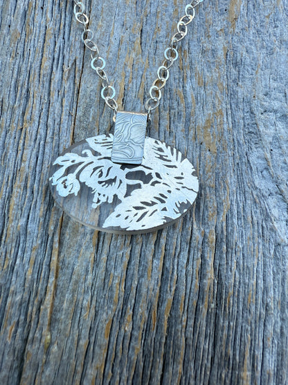 One of a kind Sterling 15" necklace with vintage glass pendant - Made in Canada