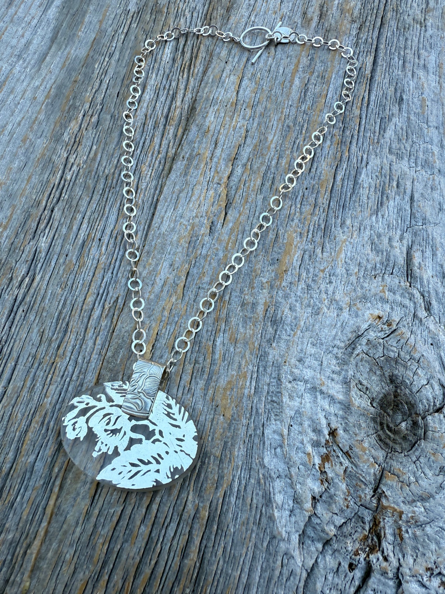 One of a kind Sterling 15" necklace with vintage glass pendant - Made in Canada