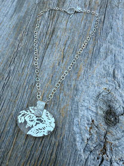 One of a kind Sterling 15" necklace with vintage glass pendant - Made in Canada