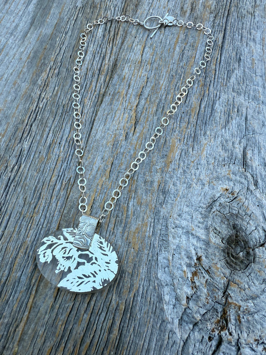 One of a kind Sterling 15" necklace with vintage glass pendant - Made in Canada