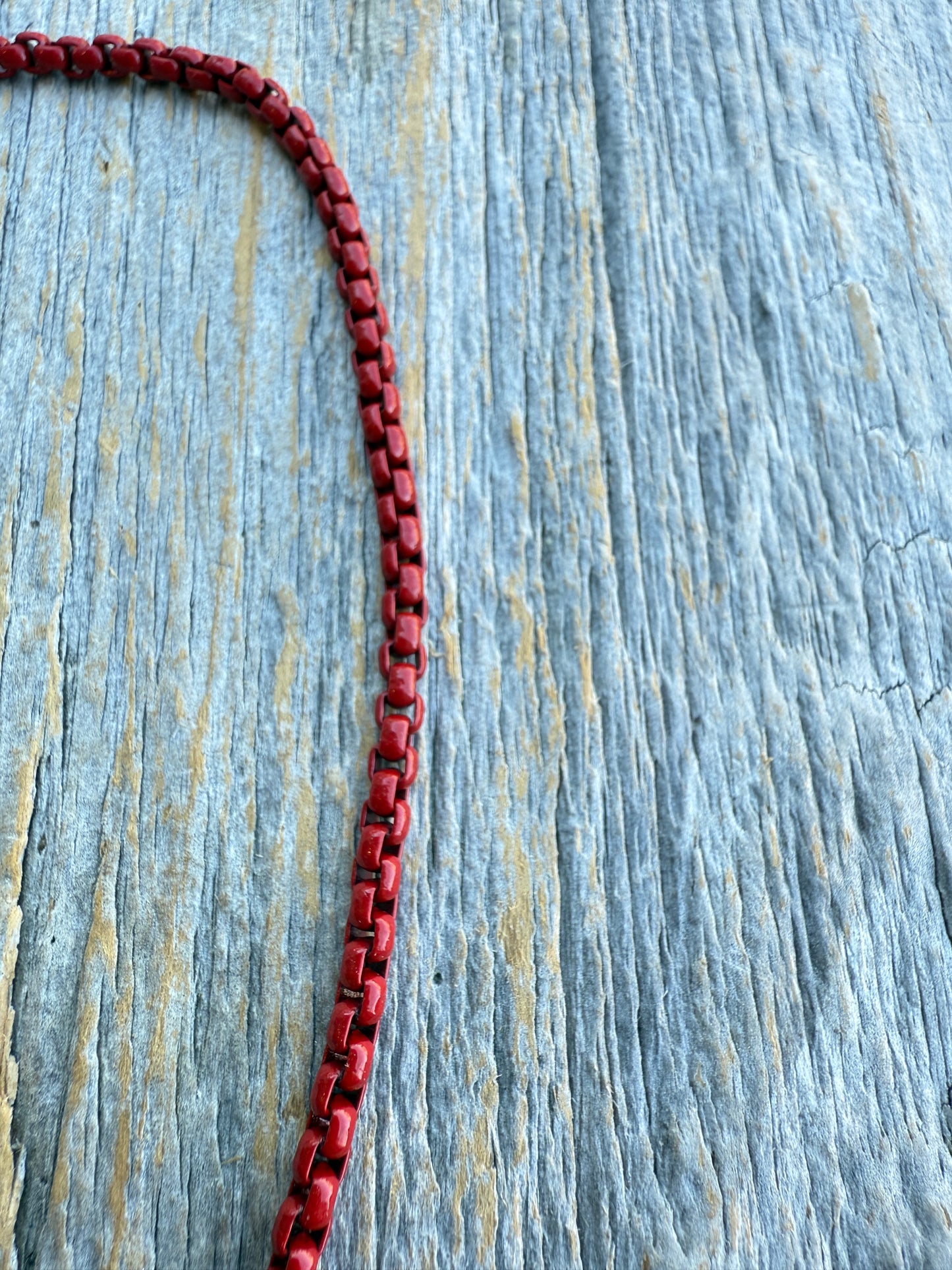 18" Red Enamel Link Necklace with Tapestry multi coloured gold trim heart pendant