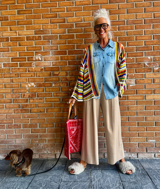 Crochet Open Front Cardigan - Bright Mix