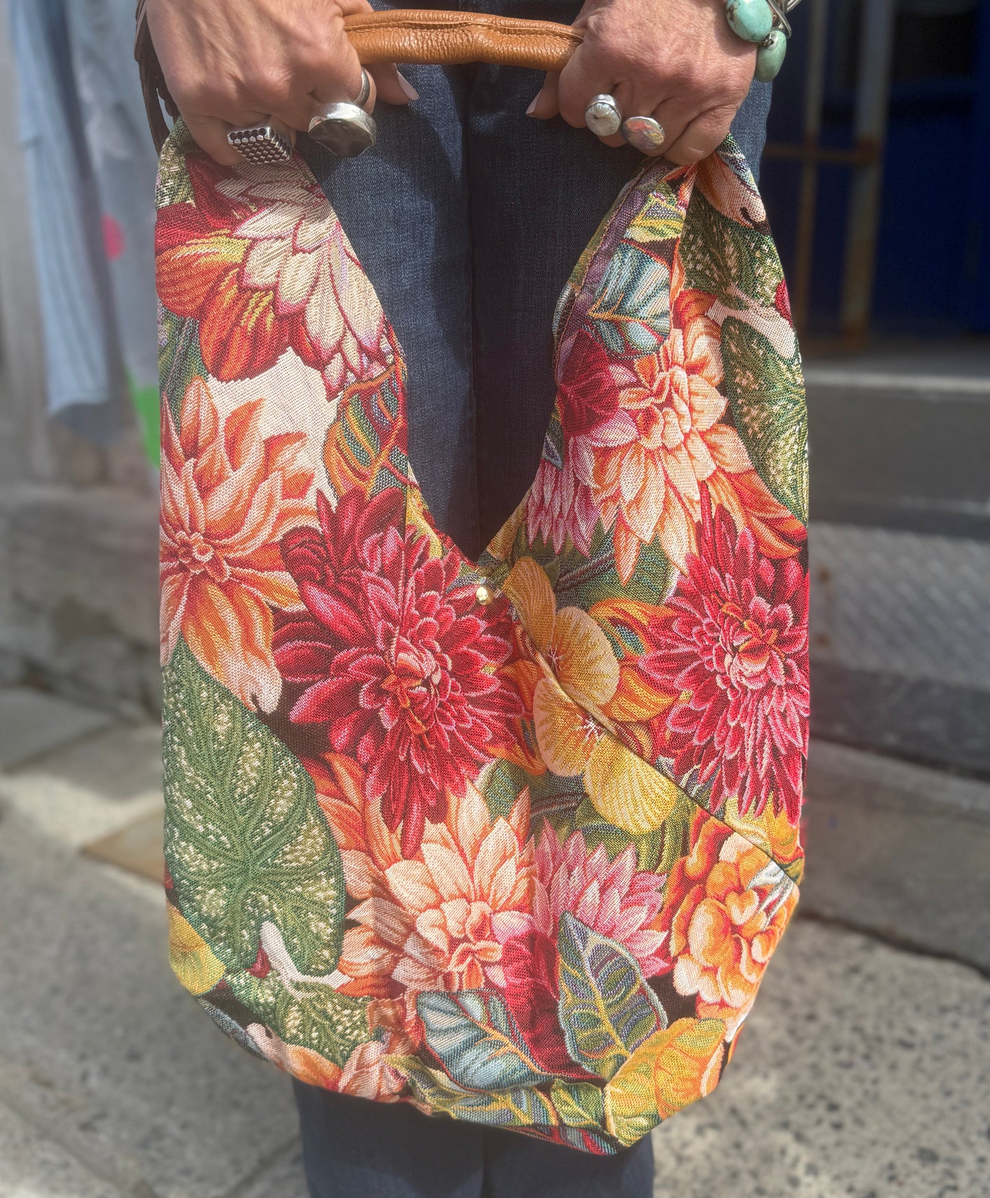 100% Cotton Hobo Tote-Multi Colour Palm Print