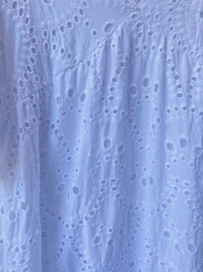 White Lined Eyelet Dress With Flounce