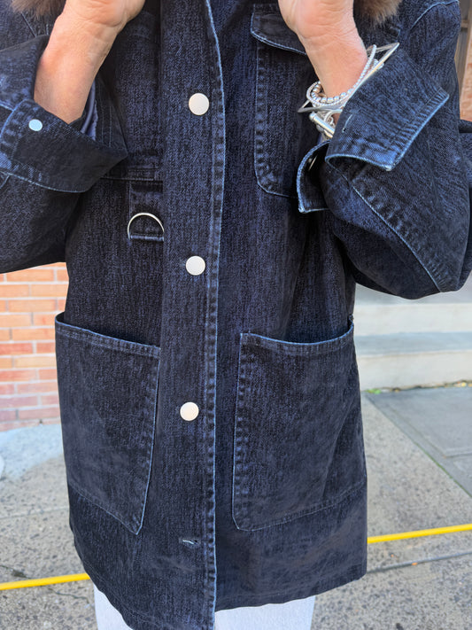 Cotton Barn Jacket with Removable Faux Fur - BLUE