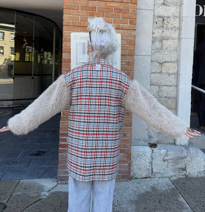 Plaid Peacoat Jacket with Faux Fur Sleeves