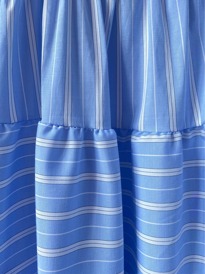 Blue Pinstripe Crochet Strap Maxi Dress