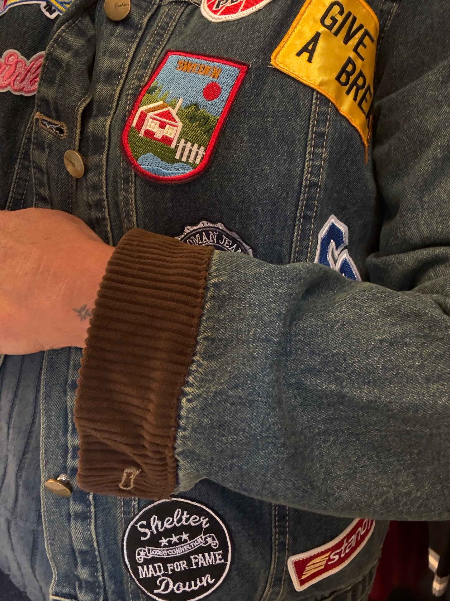 Cotton Denim Jacket with Multicolour Patches