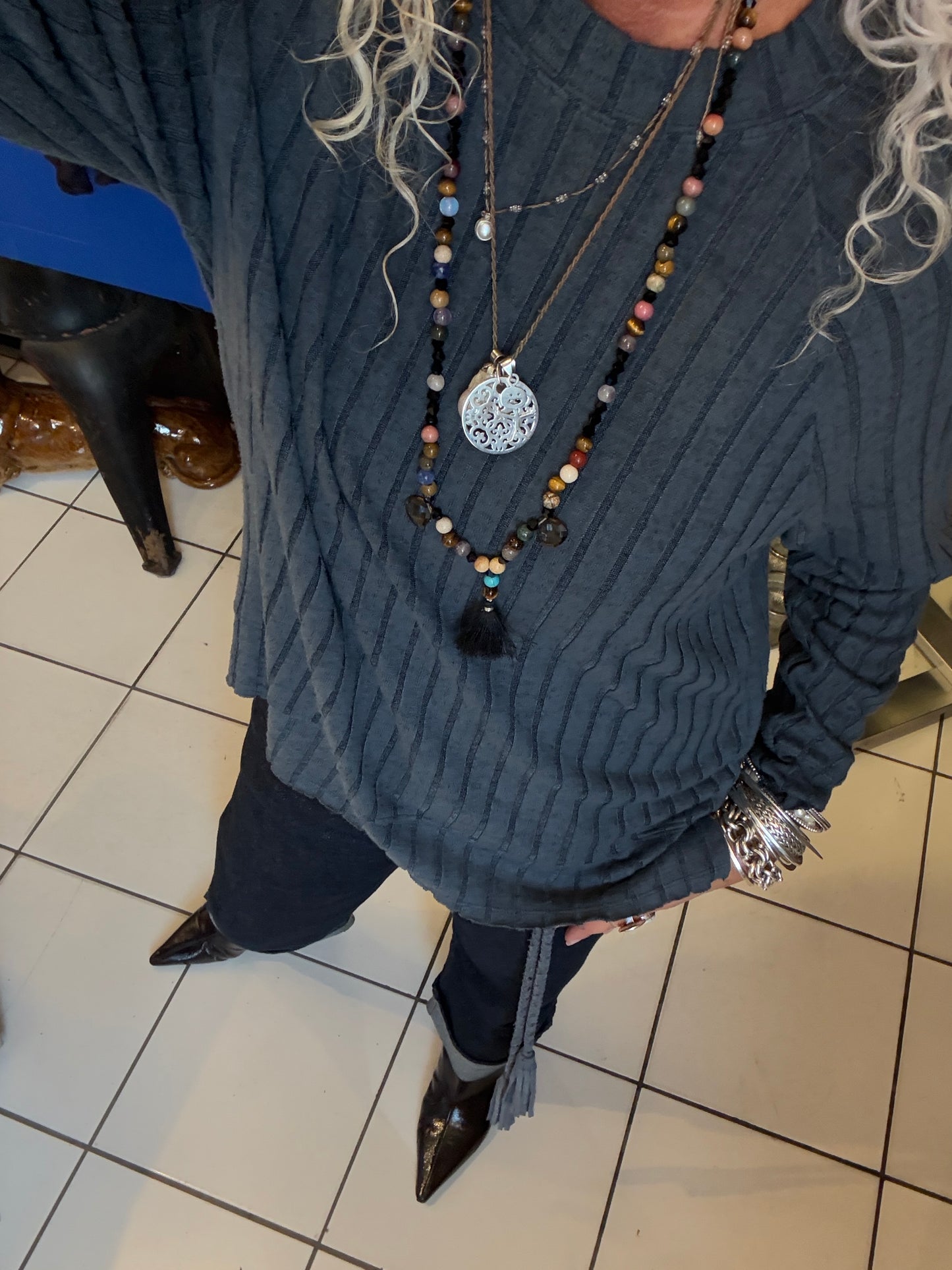 Lightweight Top and Wide Leg Pant 2pc SET - Denim BLUE