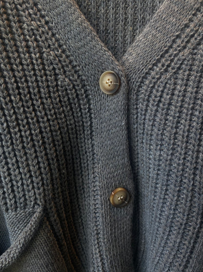 Chunky Knit Front Pocket Cardigan - Grey