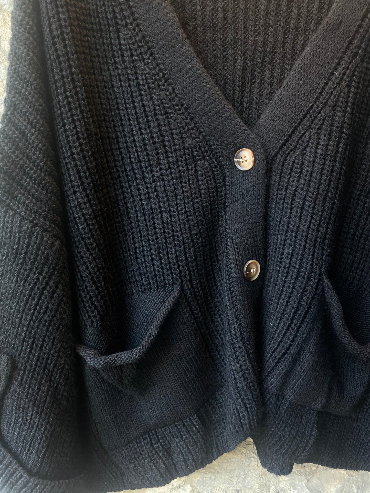 Chunky Knit Front Pocket Cardigan -Black