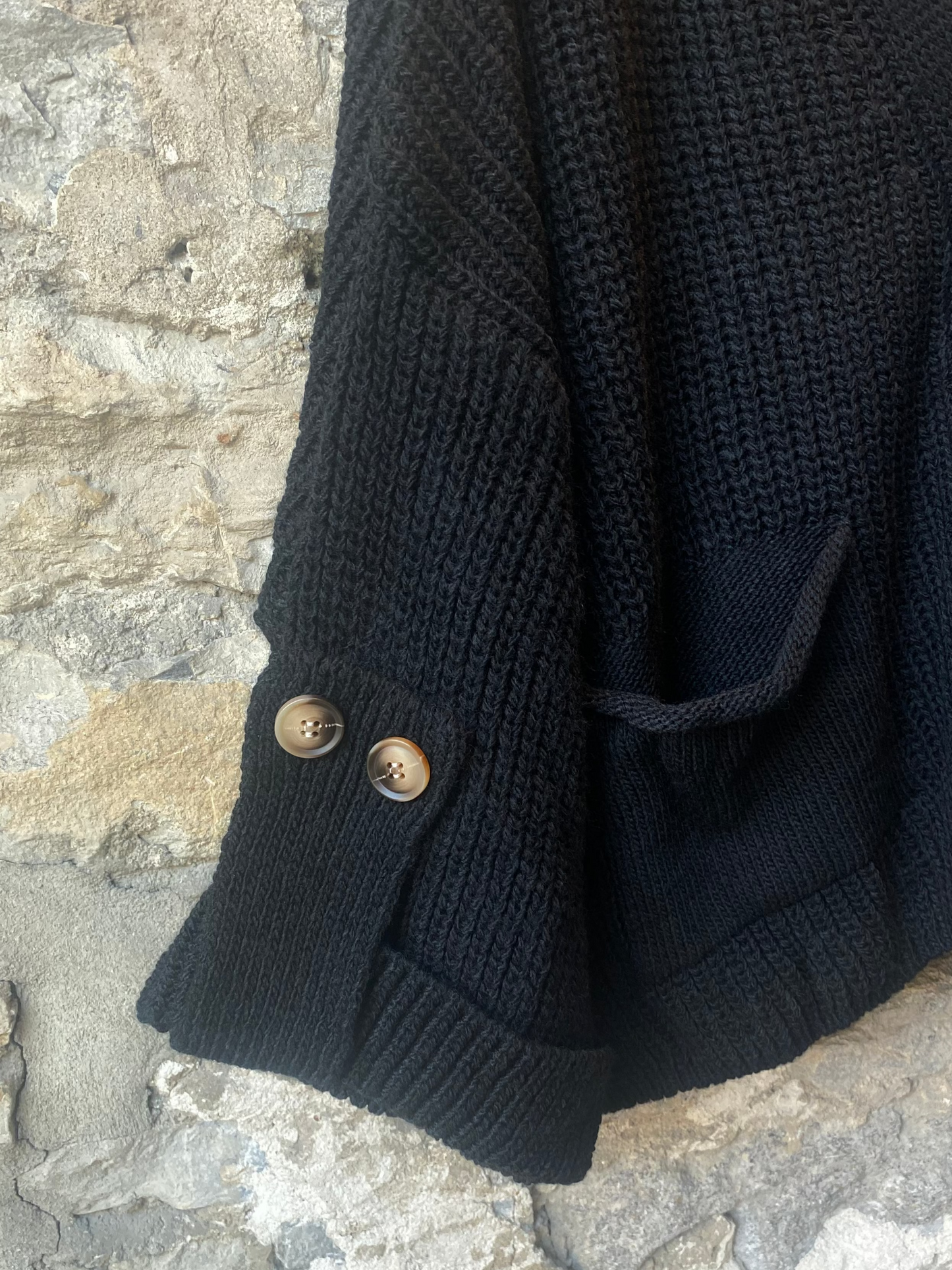 Chunky Knit Front Pocket Cardigan -Black