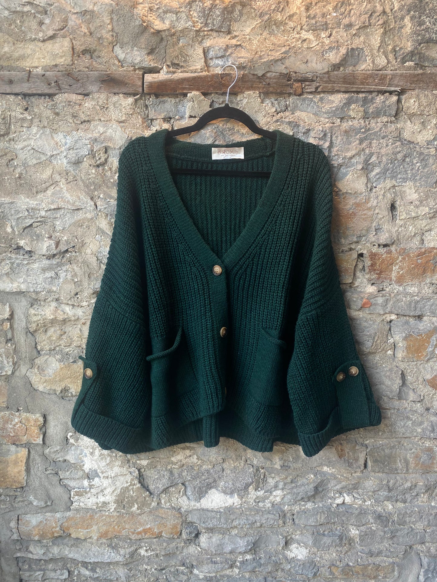 Chunky Knit Front Pocket Cardigan - Green