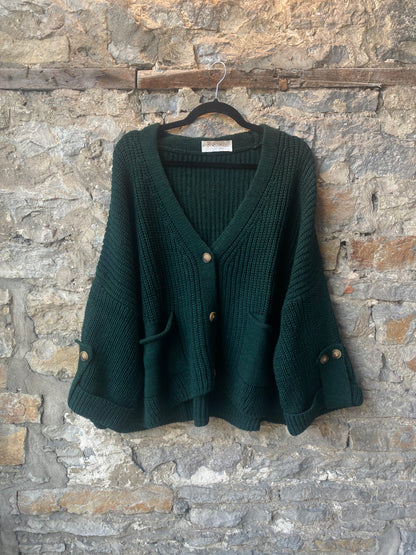 Chunky Knit Front Pocket Cardigan - Green