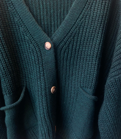 Chunky Knit Front Pocket Cardigan - Green