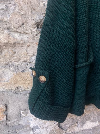 Chunky Knit Front Pocket Cardigan - Green