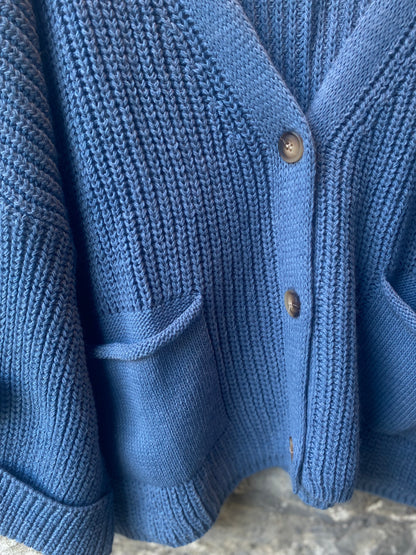 Chunky Knit Front Pocket Cardigan -Blue