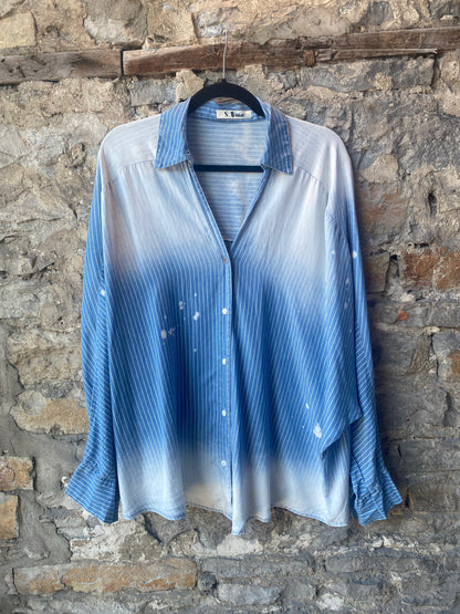 Oversized Denim Faded Pinstripe Shirt
