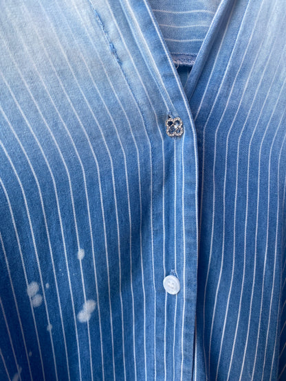 Oversized Denim Faded Pinstripe Shirt