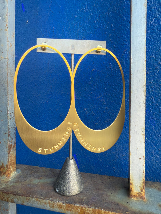 Brushed gold large statement hoop earrings