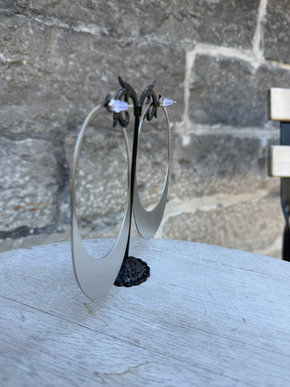 Brushed SILVER large statement hoop earrings
