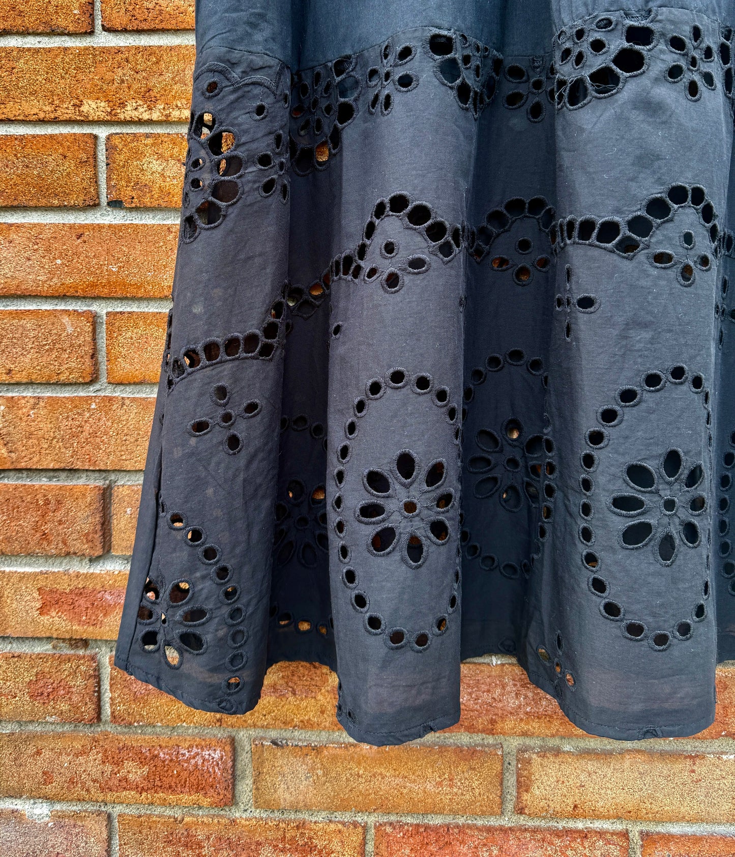 100% Cotton Eyelet Skirt with Pockets- BLACK