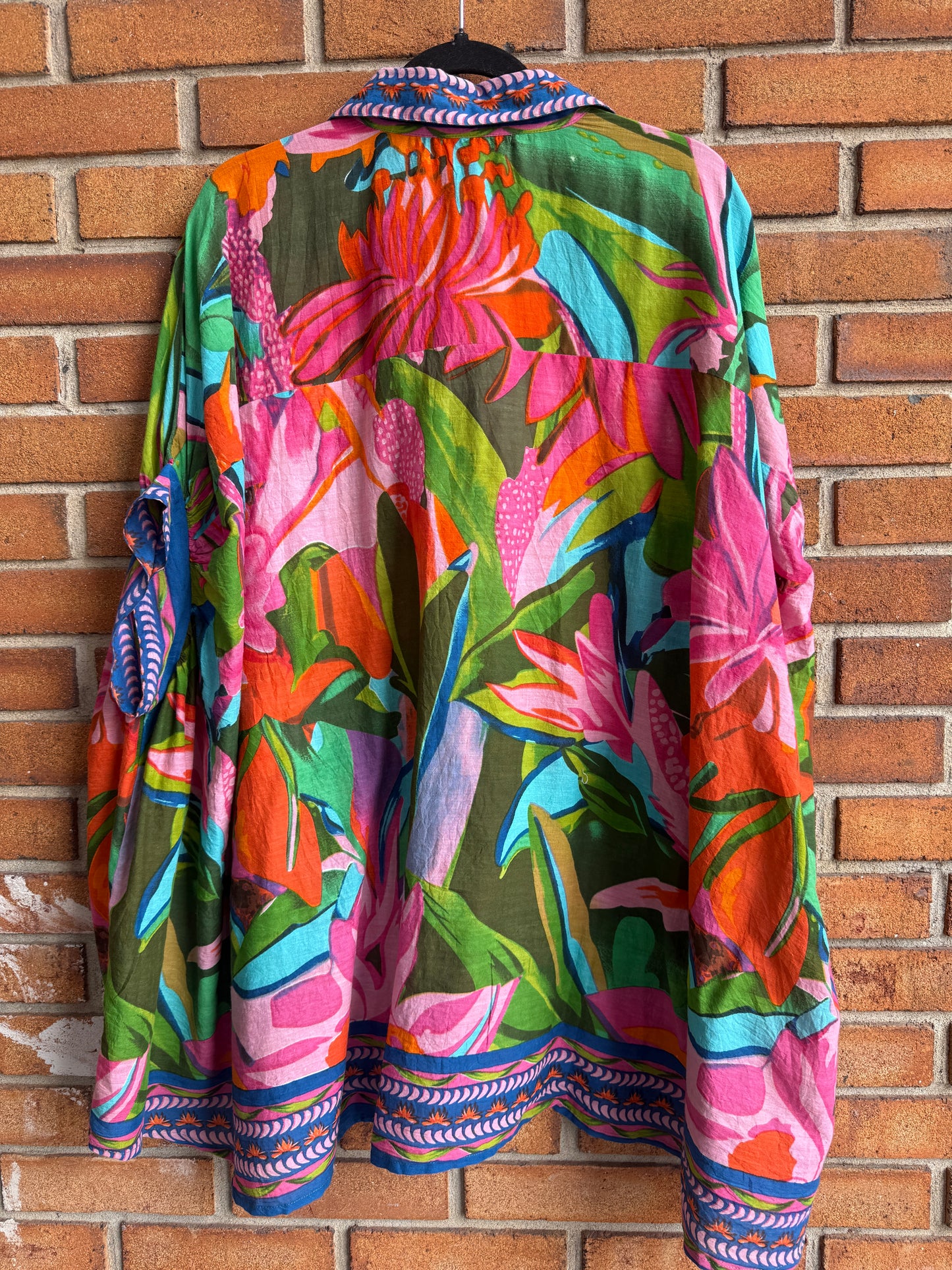 Oversized Colourful Shirt with embellishment - PINK BLUE GREEN CORAL