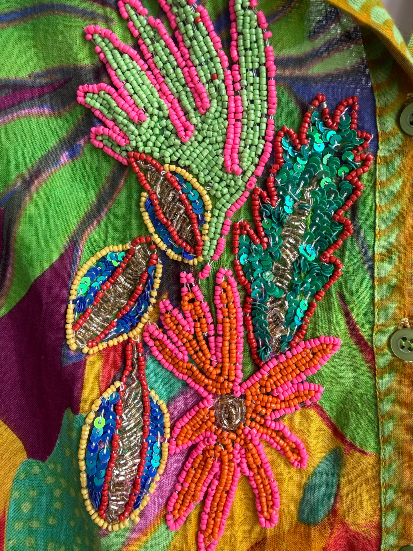 Oversized Colourful Cotton Shirt with Beading- YELLOW, PINK, PURPLE, GREEN