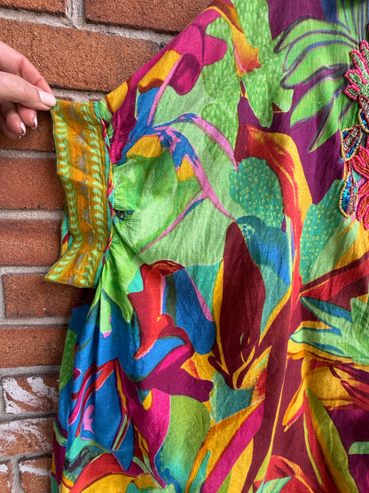 Oversized Colourful Cotton Shirt with Beading- YELLOW, PINK, PURPLE, GREEN