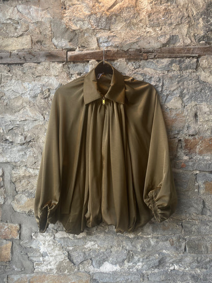 Satin Bubble Bomber Jacket with POCKETS- Olive