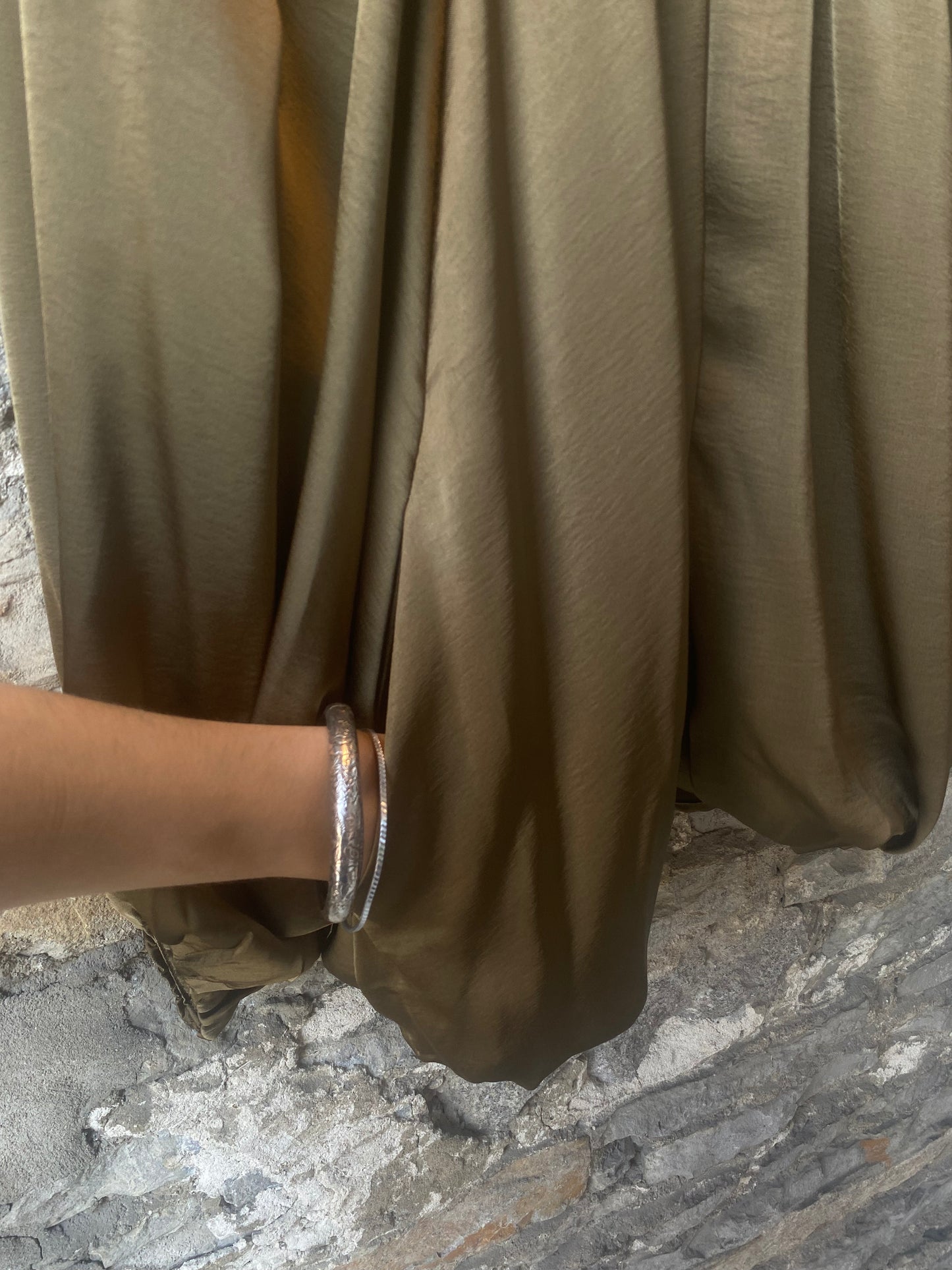 Satin Bubble Bomber Jacket with POCKETS- Olive