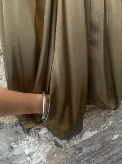 Satin Bubble Bomber Jacket with POCKETS- Olive