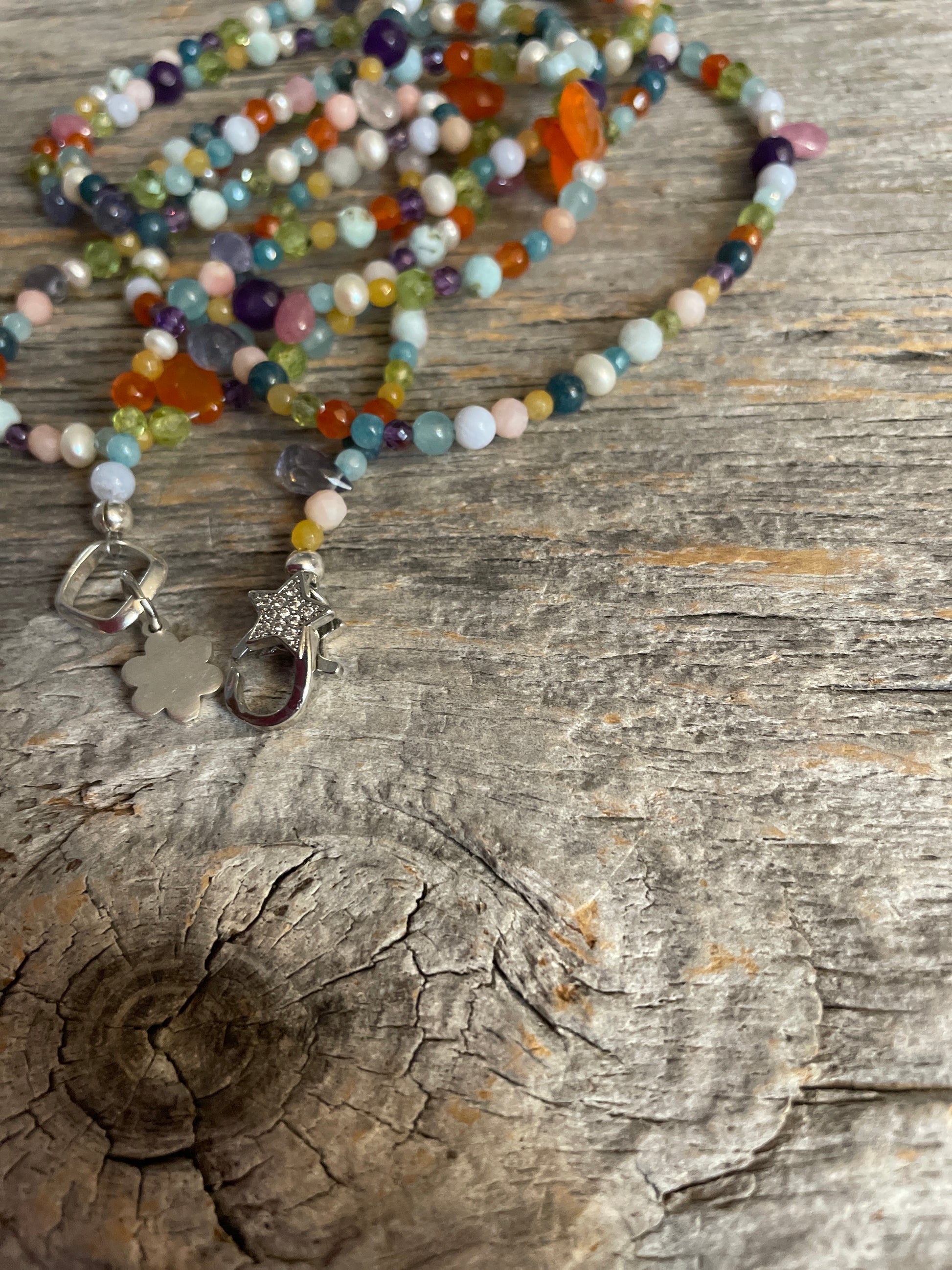 50" strand multi coloured semi precious necklace 