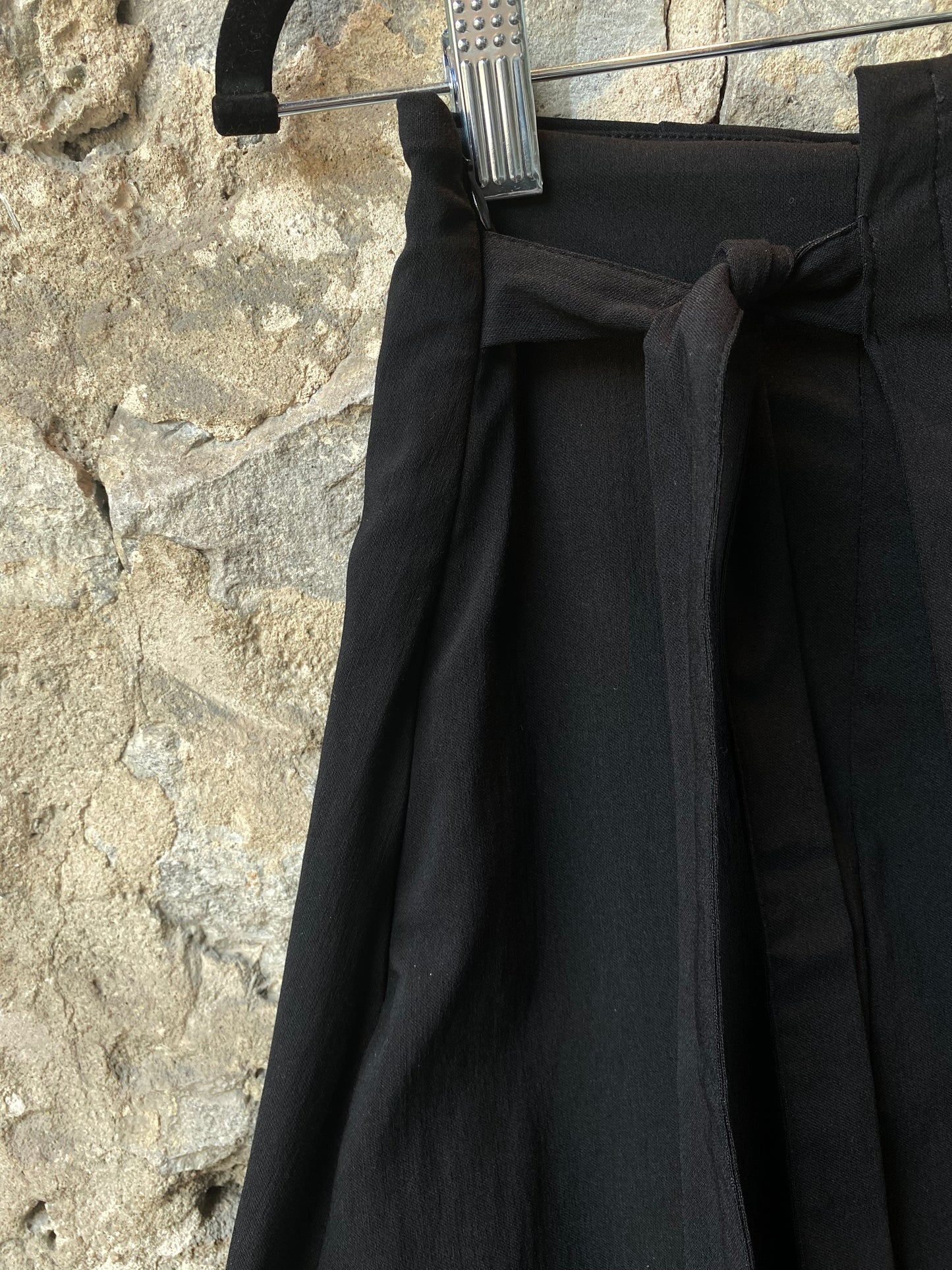 Black Asymmetric Wrap Front Skirt with Lace