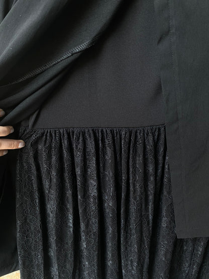 Black Asymmetric Wrap Front Skirt with Lace
