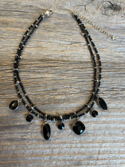 One of a kind 15" 2 strand black and silver necklace with 3" extension 