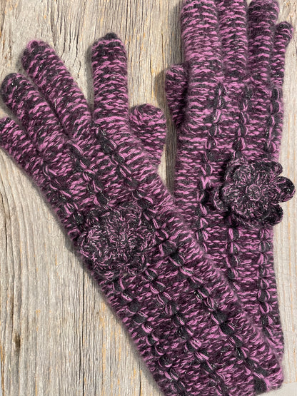 Cashmere Chunky knit purple and grey 14" long gloves
