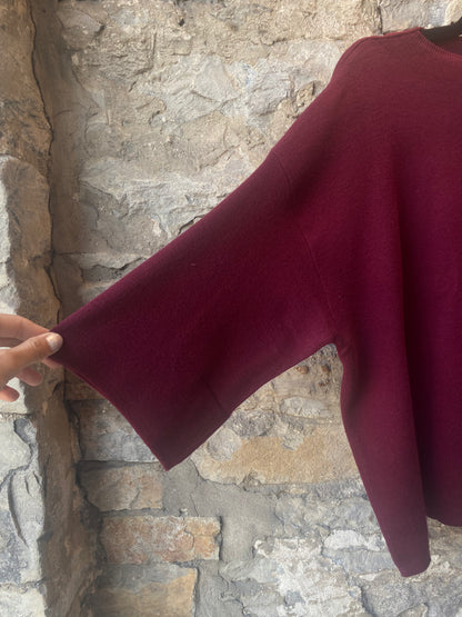 2 PC Burgundy Knit Sweater and Wide Leg Pant Set