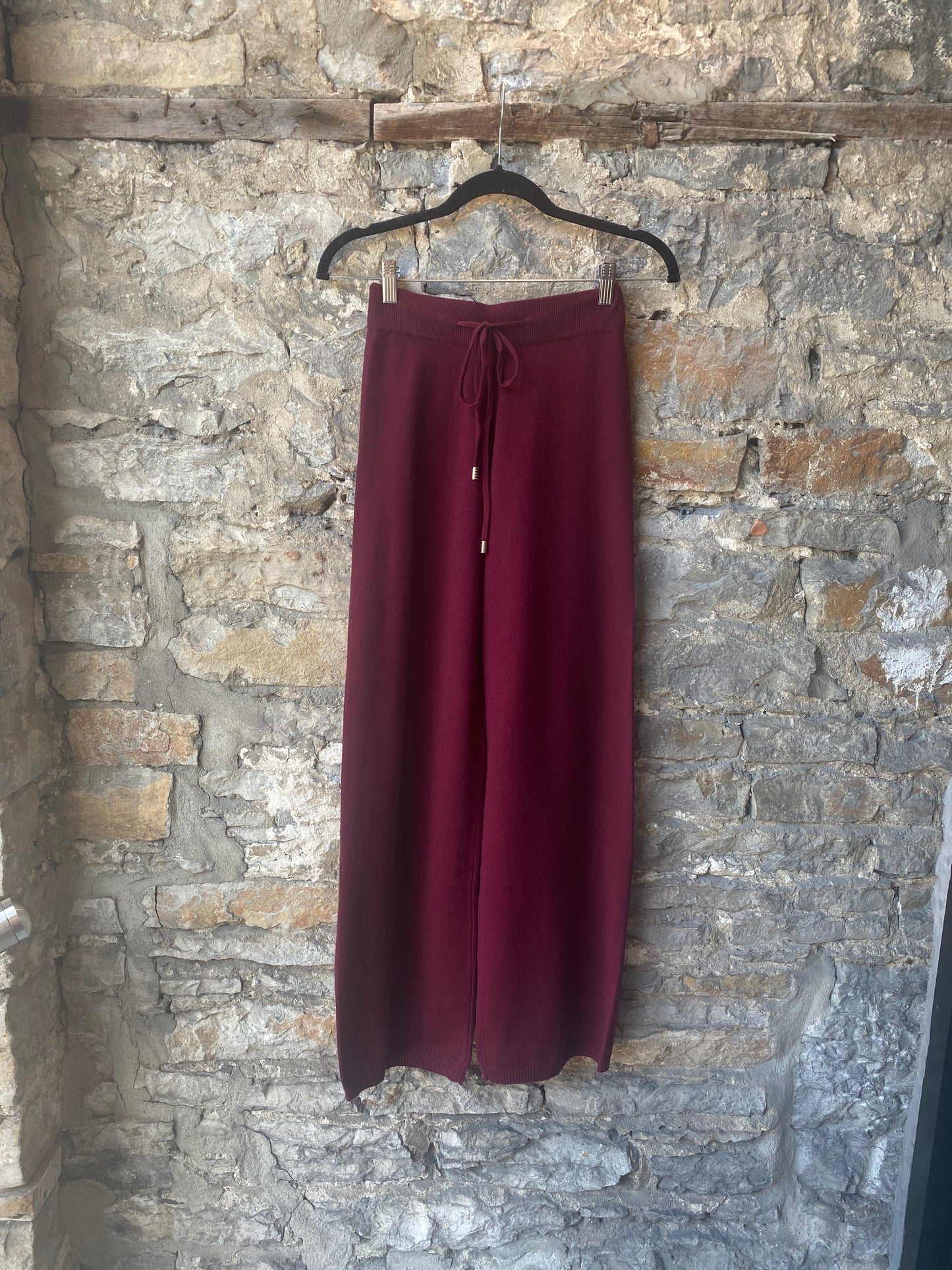 2 PC Burgundy Knit Sweater and Wide Leg Pant Set